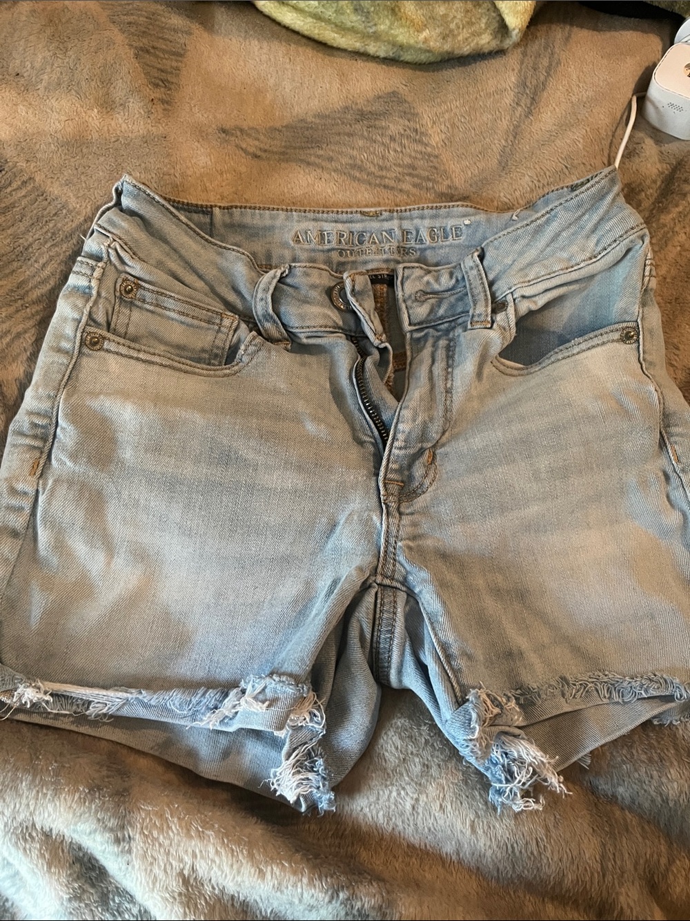American Eagle Outfitters Light Blue Distressed High-Rise Shortie